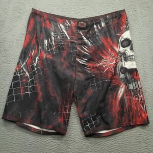 MMA Elite Fight Shorts Skull Graphic Black Red Men's 40"‎ Waist Drawstring